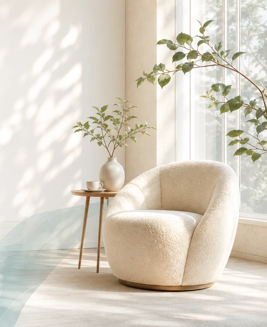 A calm consultation room with soft daylight and plants